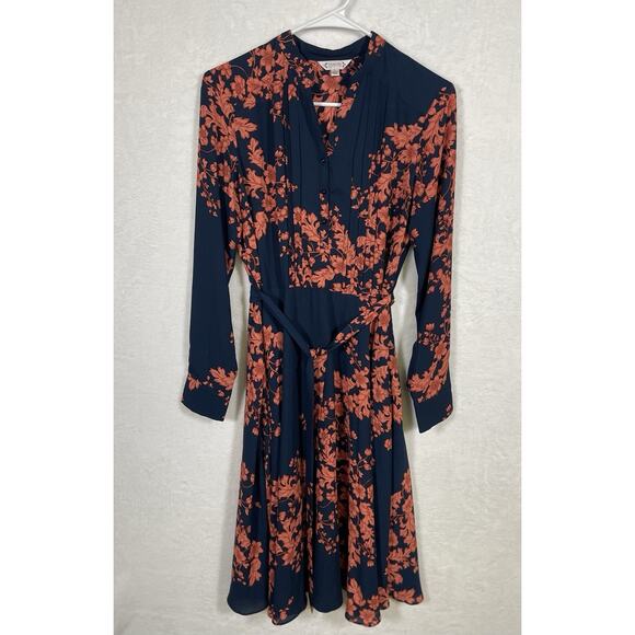 NANETTE Nanette Lepore Dress Women’s Size 2 Navy Floral Pintuck Fit and Flare - Picture 2 of 12